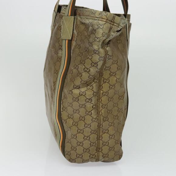 GUCCI GG Crystal Sherry Line Tote Bag Gold Gray Brown - Picture 5 of 12